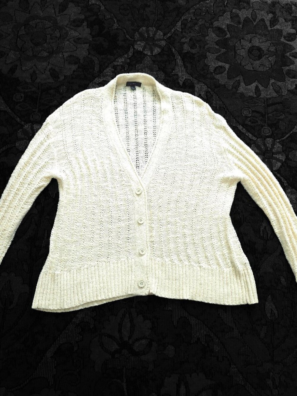 J. Crew Ivory Cardigan Point Sur Textured V-Neck Button-Down Sweater Size S GUC